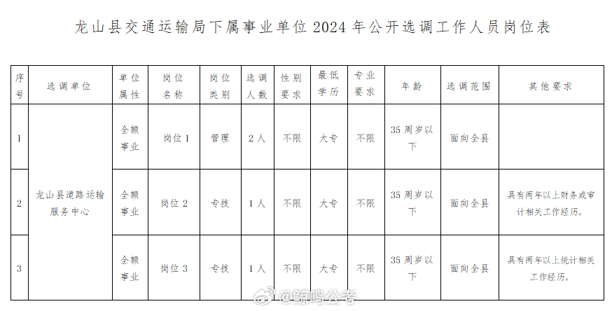 龙山区交通运输局招聘启事概览